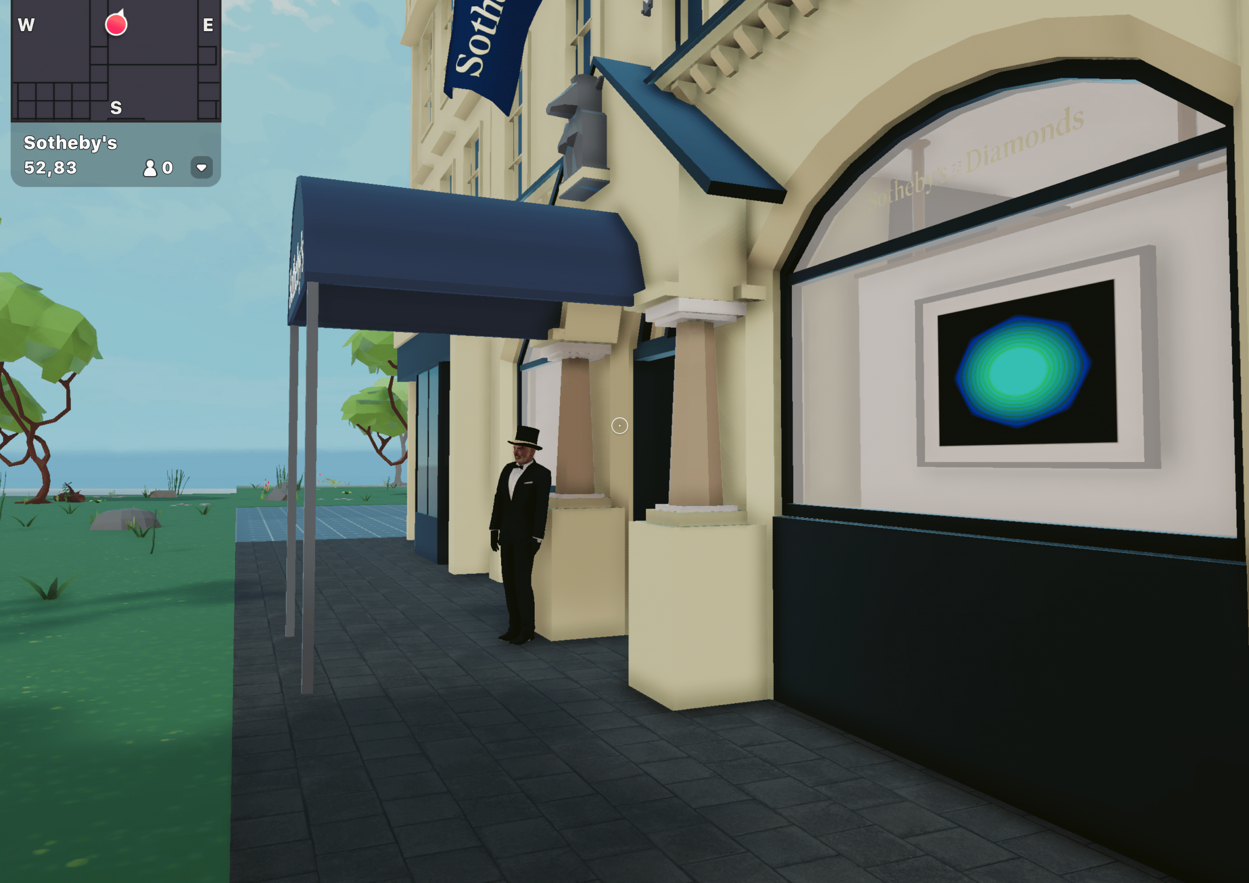 The outside of Sotheby's Decentraland metaverse gallery