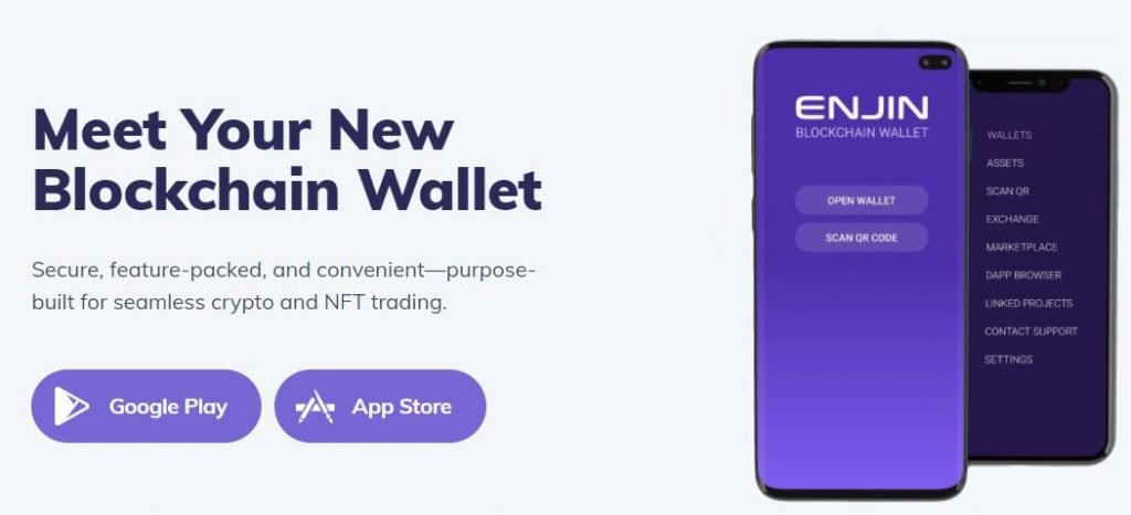 Homepage of Enjin crypto wallet