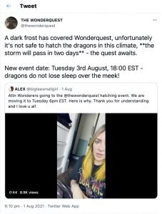 Alison Wonderland explains to WonderQuest fans of the delay on Twitter