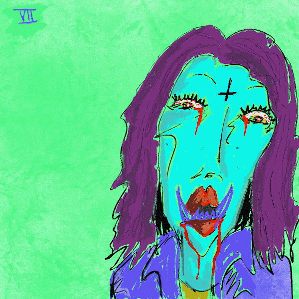 Dead Freaks #7 animated art, purple girl green background