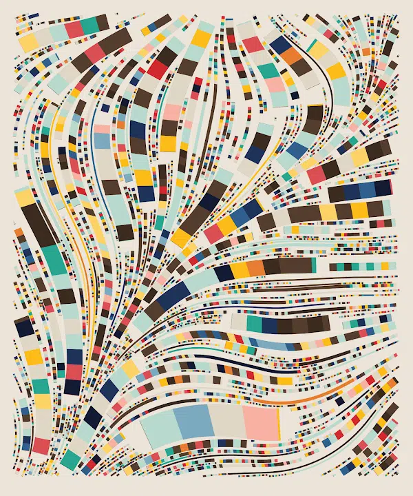 Fidenza #313 Art Blocks NFT featuring striking patterns by artist Tyler Hobbs
