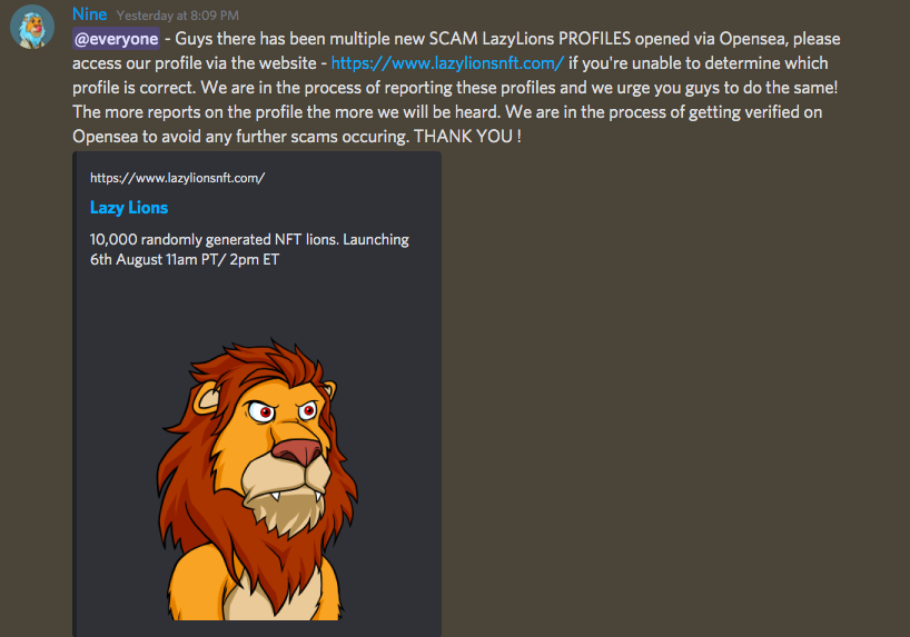 Lazy Lions Fake OpenSea Account