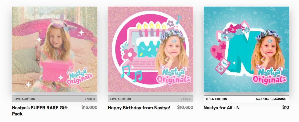 Nastya Originals NFT Collection on Bitski screenshot examples rare guft packs happy birthday nastya for all