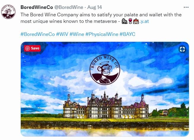 Twitter screenshot from the Bored Wine Company