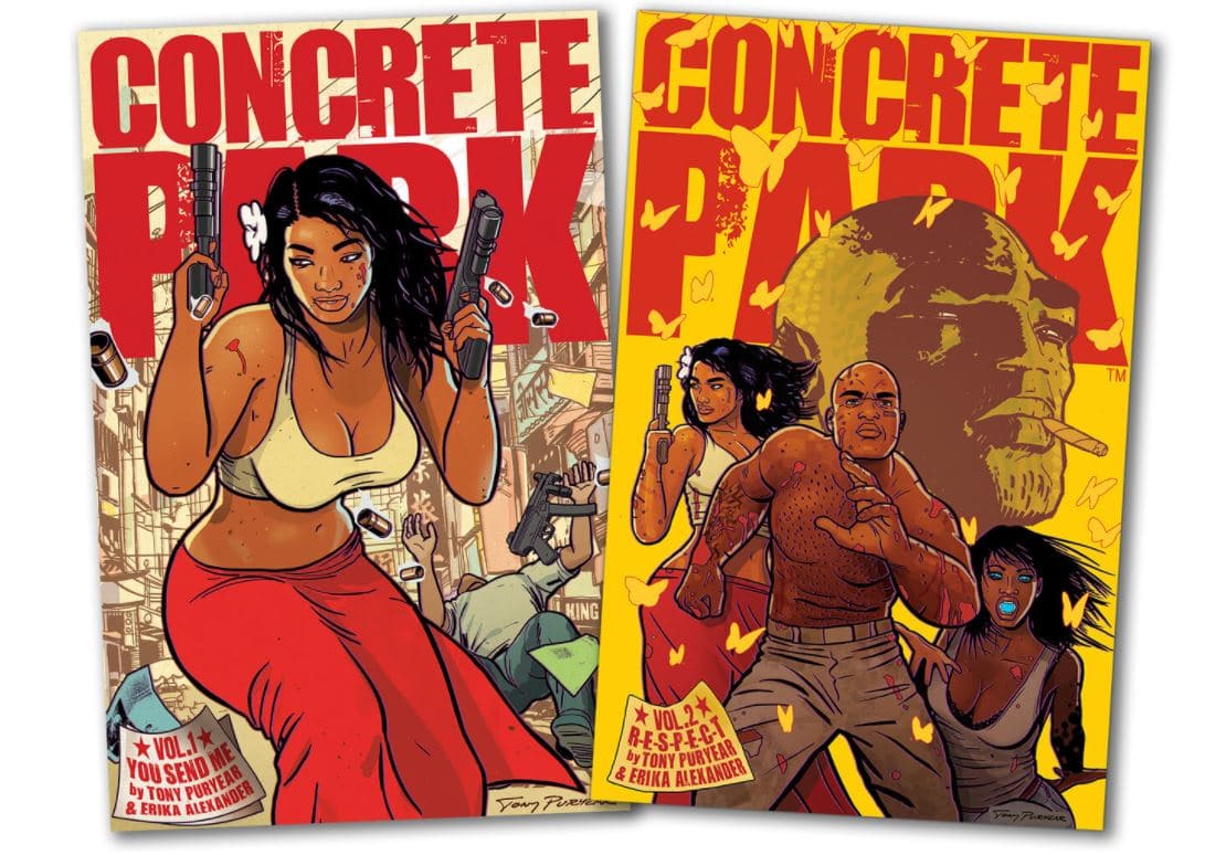 Cover art for Concrete Park comic book volumes 1 and 2 to release on curio
