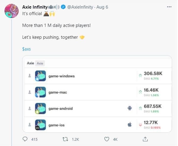A tweet from Axie Infinity