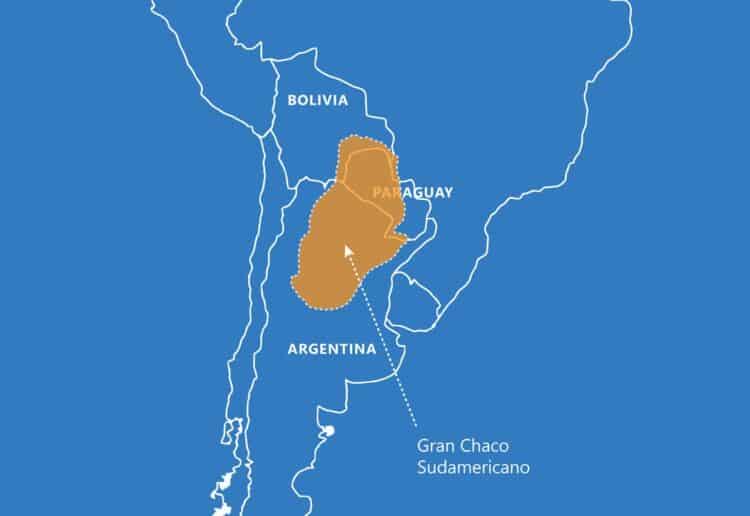 map of gran chaco region of Argentina, Bolivia, Paraguay, and Brazil