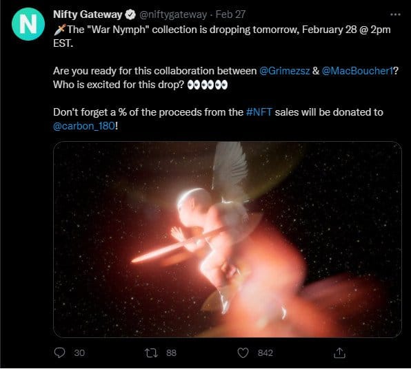 Nift Gateway War Nymph tweet