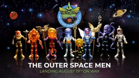 A poster promoting the NFT project through WAX, around Outer Space Men