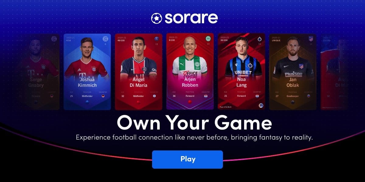 football NFT cards SoRare website screenshot