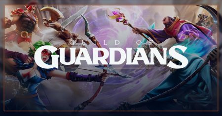 Guild of Guardians logo with characters fighting in the background