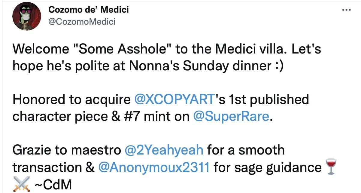 Cozomo Medici XCOPY tweet
