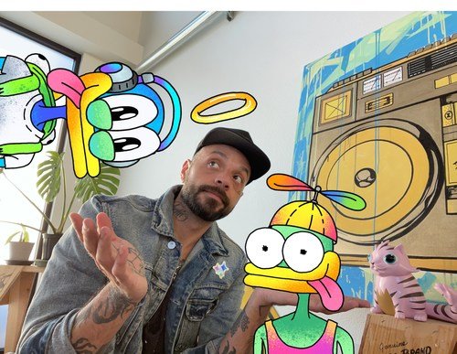 Artist Franky Aguilar with NFT avatar collectibles SupDucks