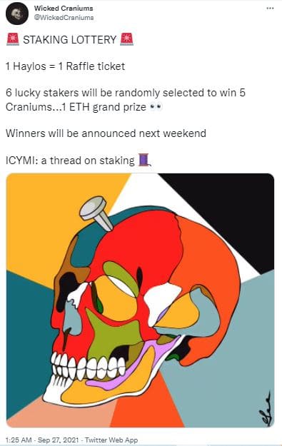 Wicked Craniums NFT staking lottery 