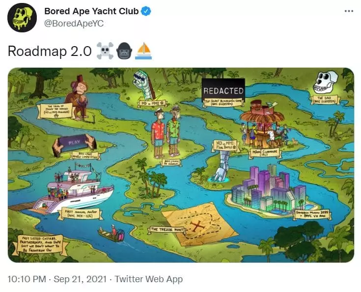 screenshot of the Bored Ape Yacht Club (BAYC) roadmap 2.0 via Twitter