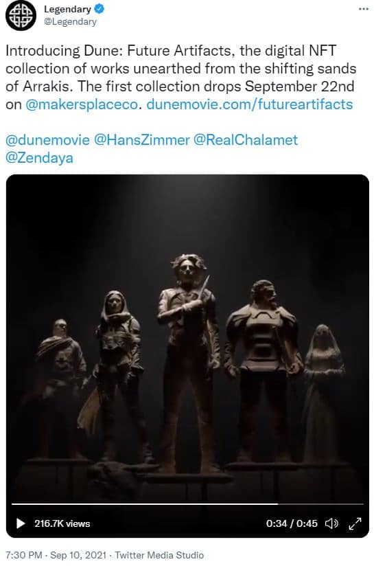 screenshot from the dune NFT collection announcement via twitter