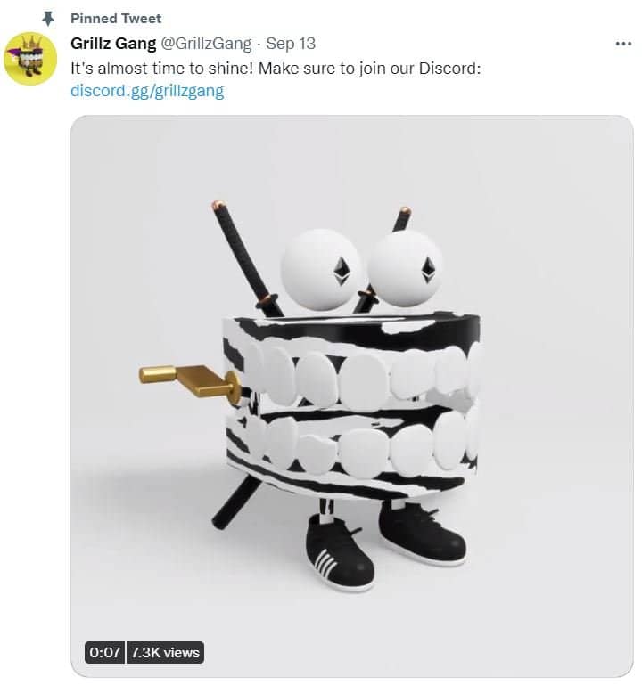 Screenshot of a Grillz Gang NFT collection announcement via Twitter