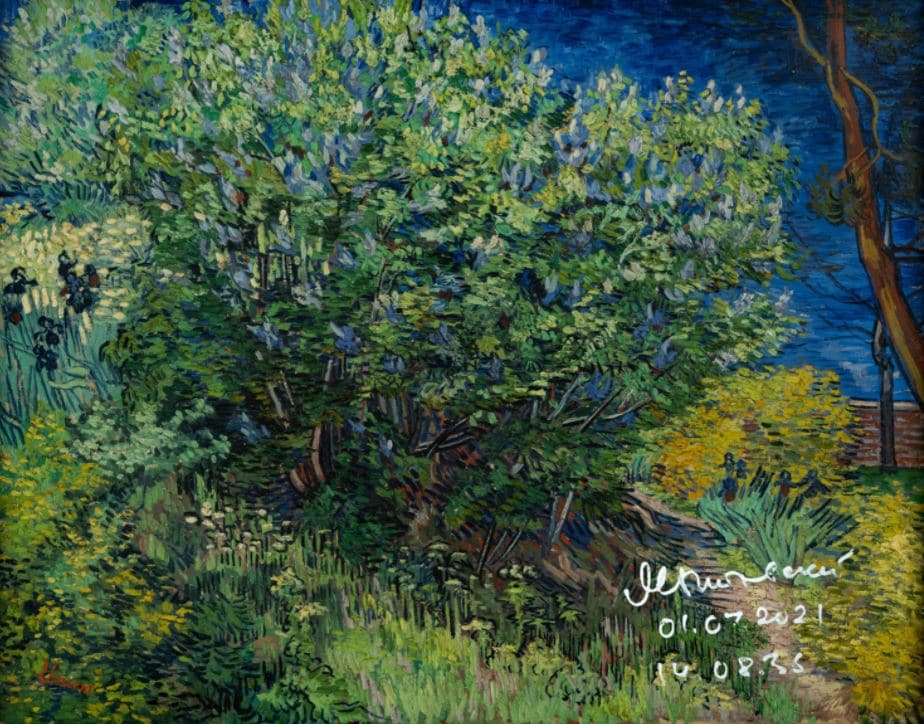 Screenshot of the 'Lilac Bush' nft by Vincent Van Gogh from The State Hermitage Museum
