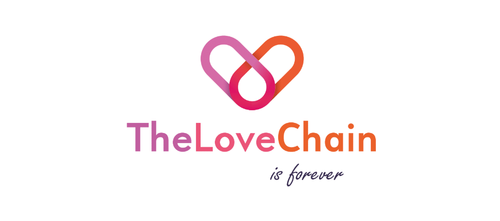 The LoveChain is forever is written in purple, orange and black text with a white background. LoveChain is integrating Algorand Blockchain into its platform. 