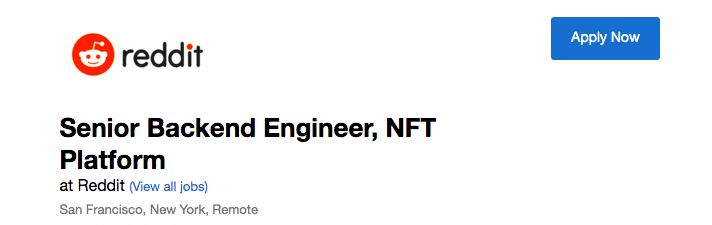 Reddit NFT Marketplace Job Posting