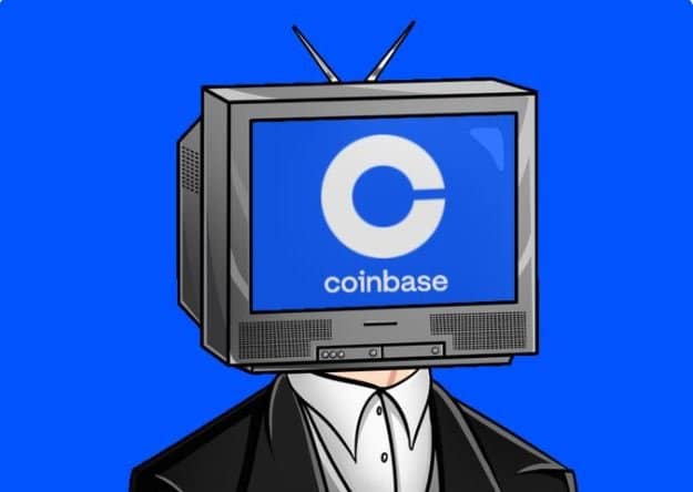 Image of Coinbase Logo on a television head NFT marketplace
