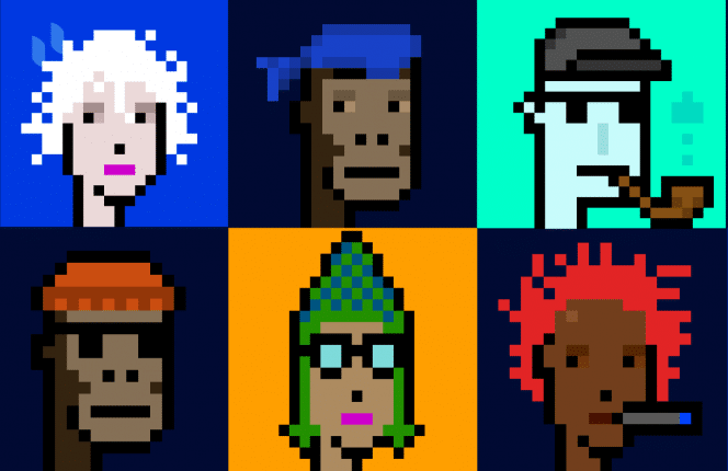 Image featuring six NFT avatars from the CryptoPunks collection