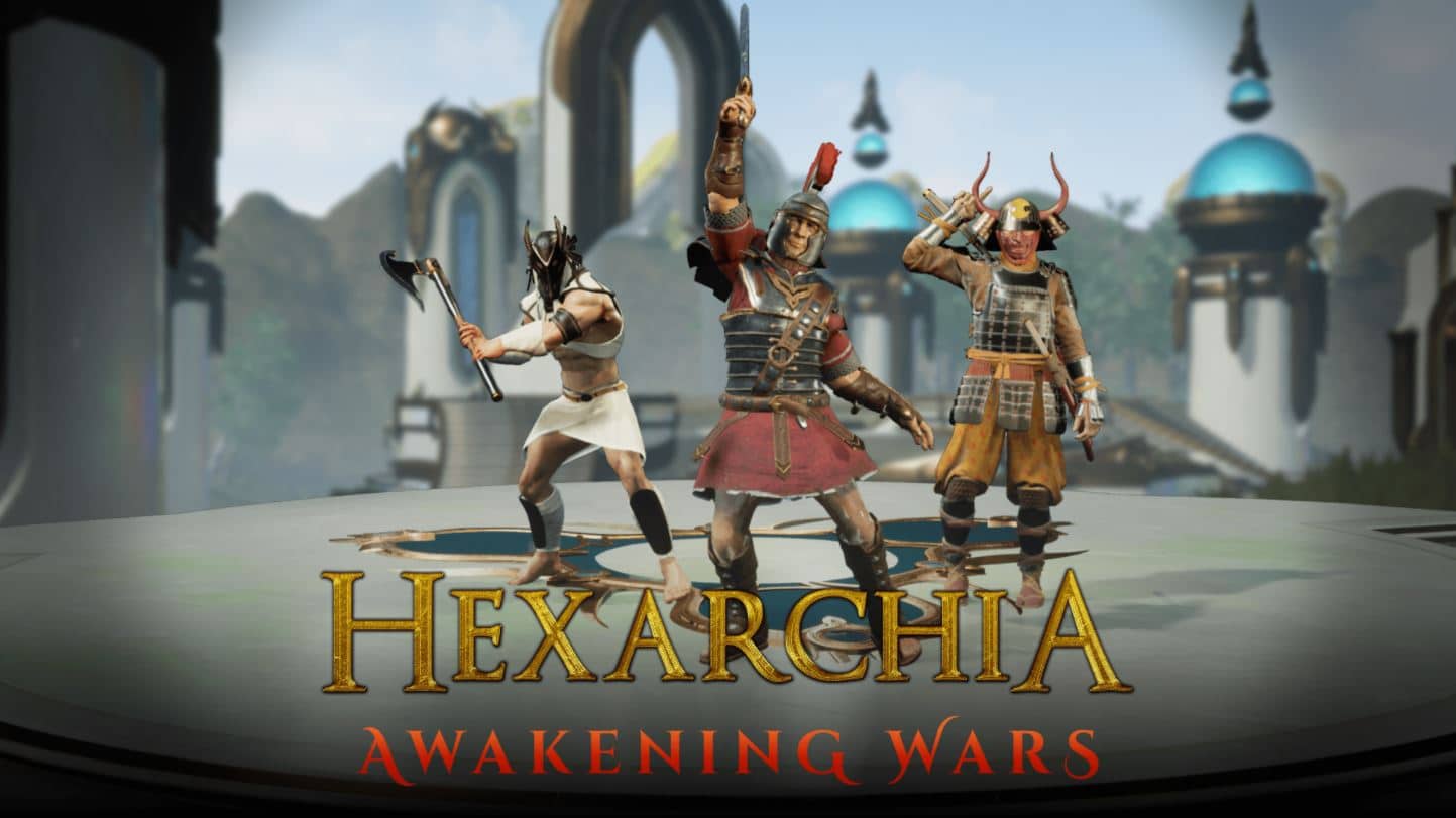 Image featuring the Hexarchia NFT logo alongside three characters