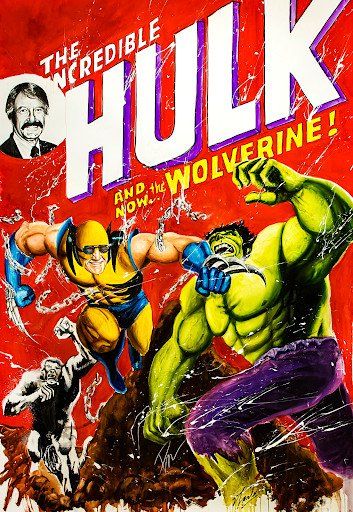 Stan Lee inserted into a Hulk vs Wolverine comic book cover. Wolverine has Stan Lee's face, and he is fighting wolverine. The background is red. The title reads The Incredible HULK and now The WOLVERINE!