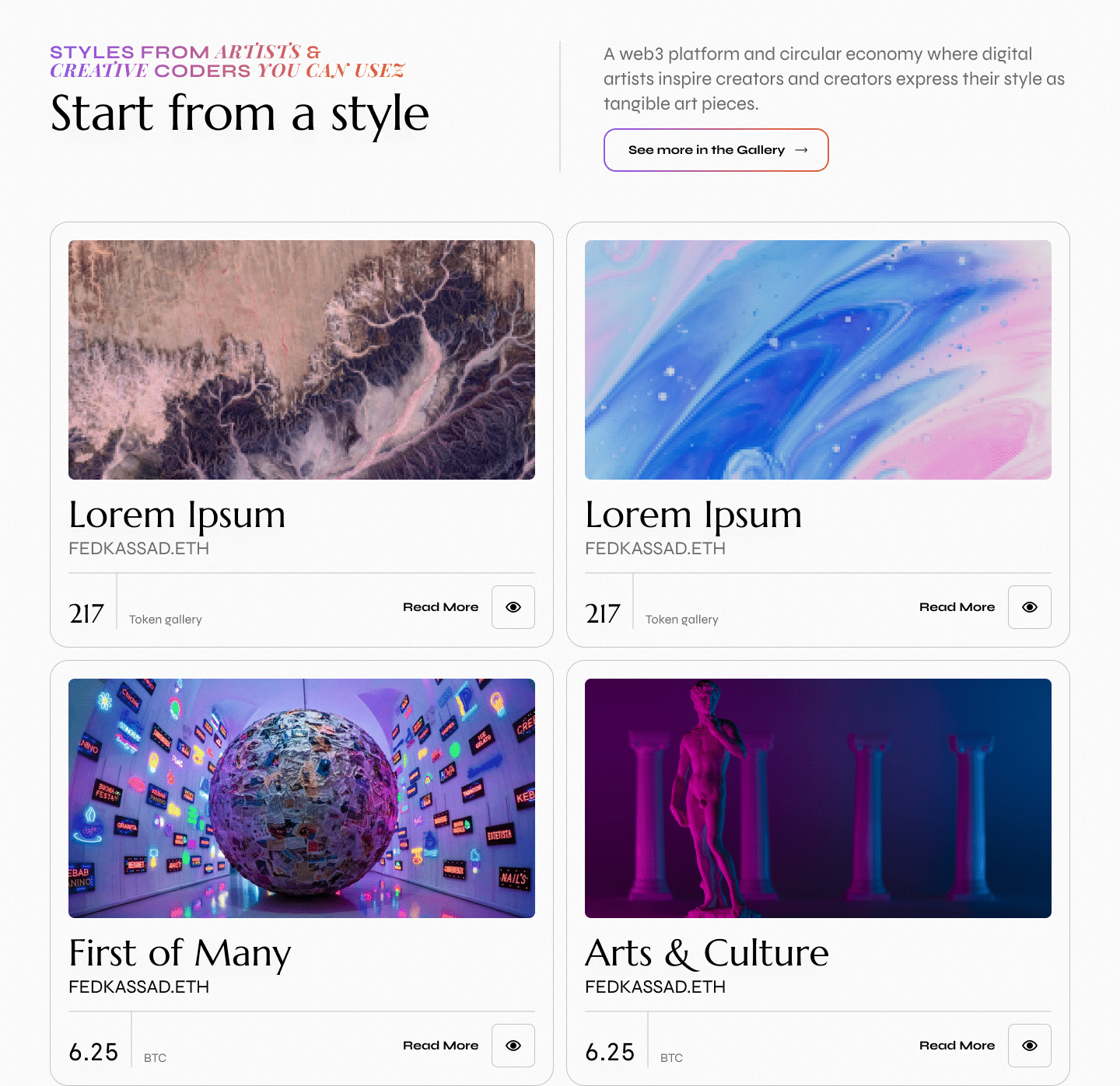 Screenshot from the upcoming homepage of the Mareki generative art platform