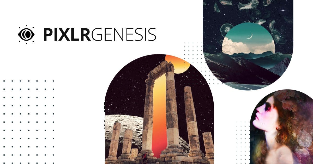 Image featuring the Pixlr Genesis logo alongside three NFTs