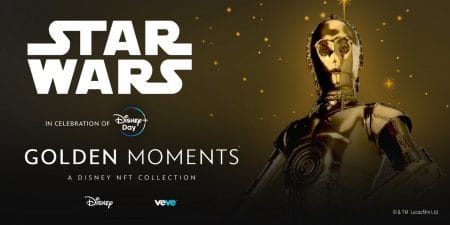 Image promoting Star Wars NFT collection. image is of popular character C-3PO