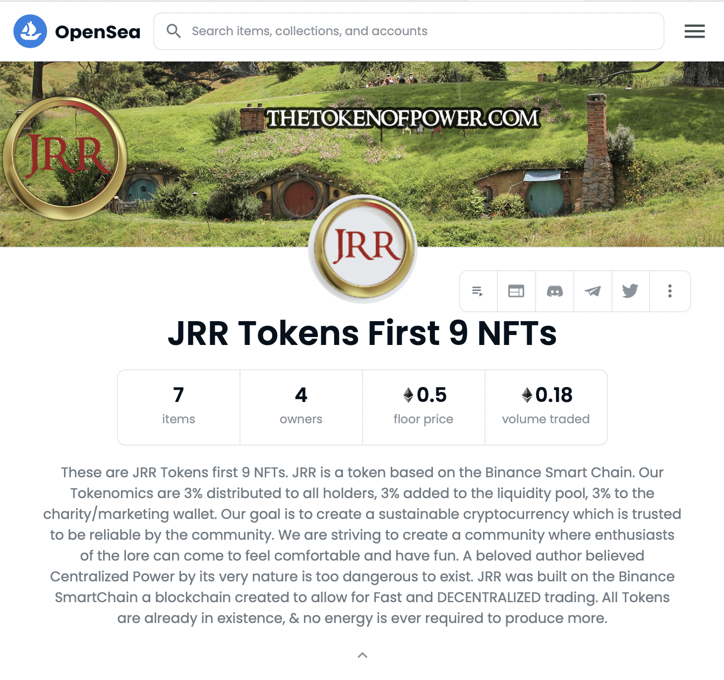 The JRR Token lives on in the form of NFTs on Opensea. This is an image of the opensea page.