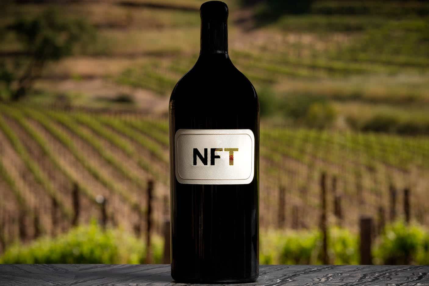 Picture of a wine bottle written NFT