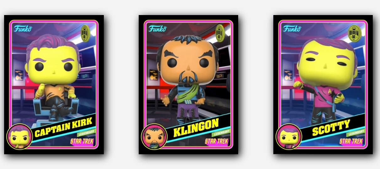 image featuring three Legendary Funko Pop Star Trek NFTs