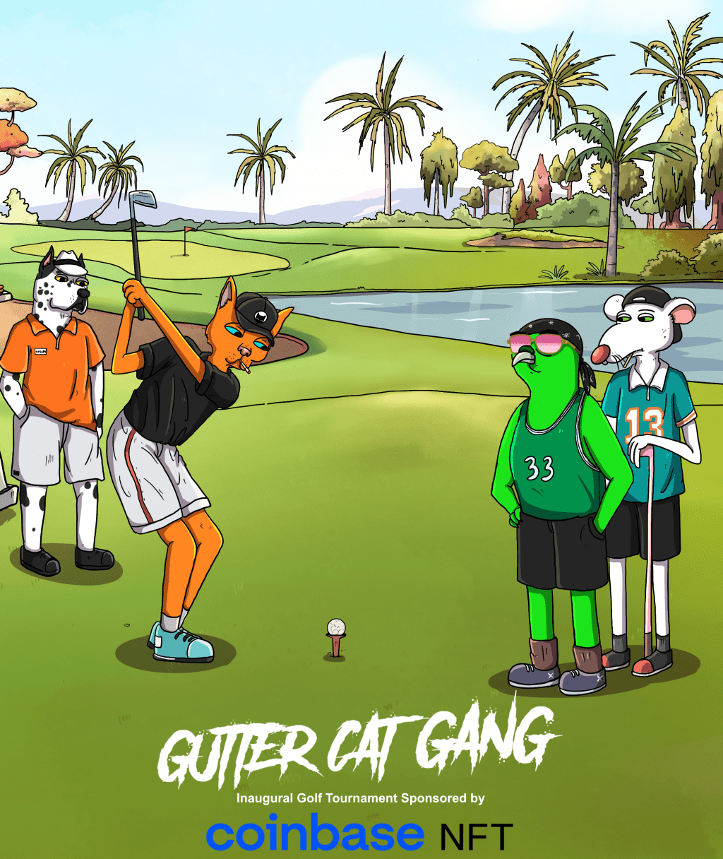 Gutter Cat Gang x Coinbase NFT golf tournament poster
