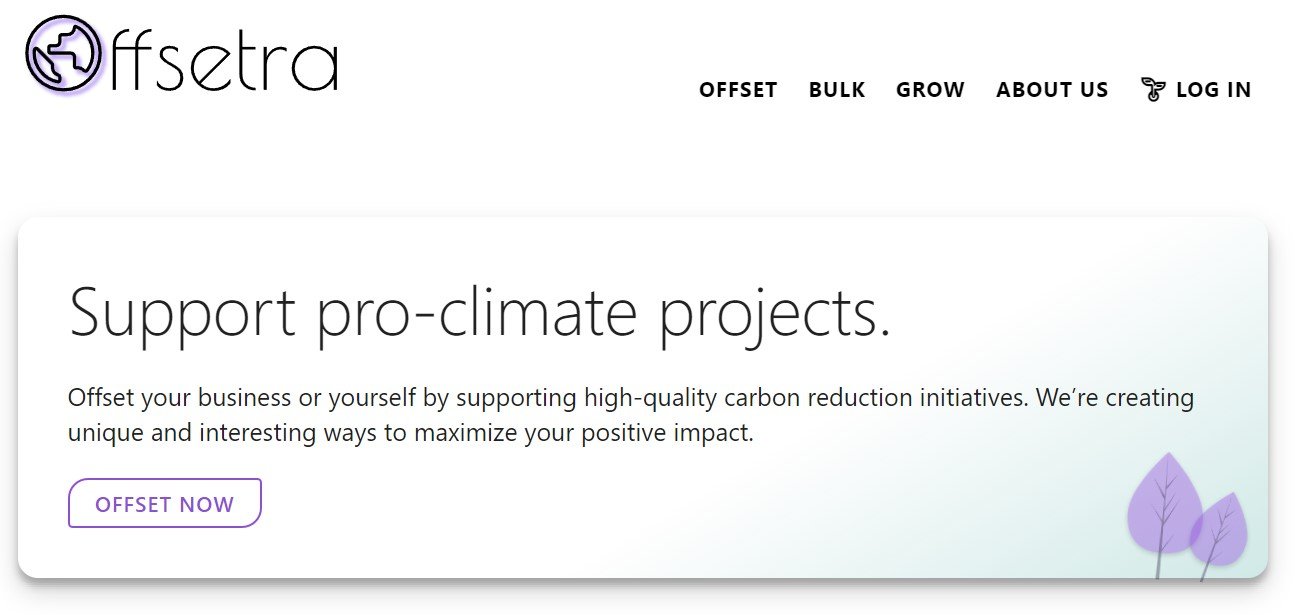 Screengrab from Offsetra, a service that aims to lower the carbon footprint of businesses and individuals