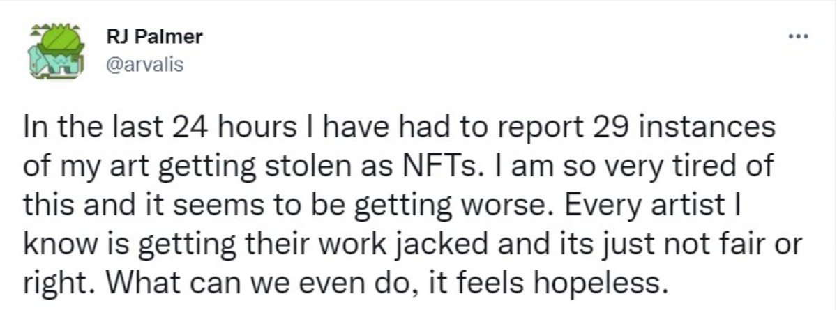 RJ Palmer tweet about his art being stolen for NFTs