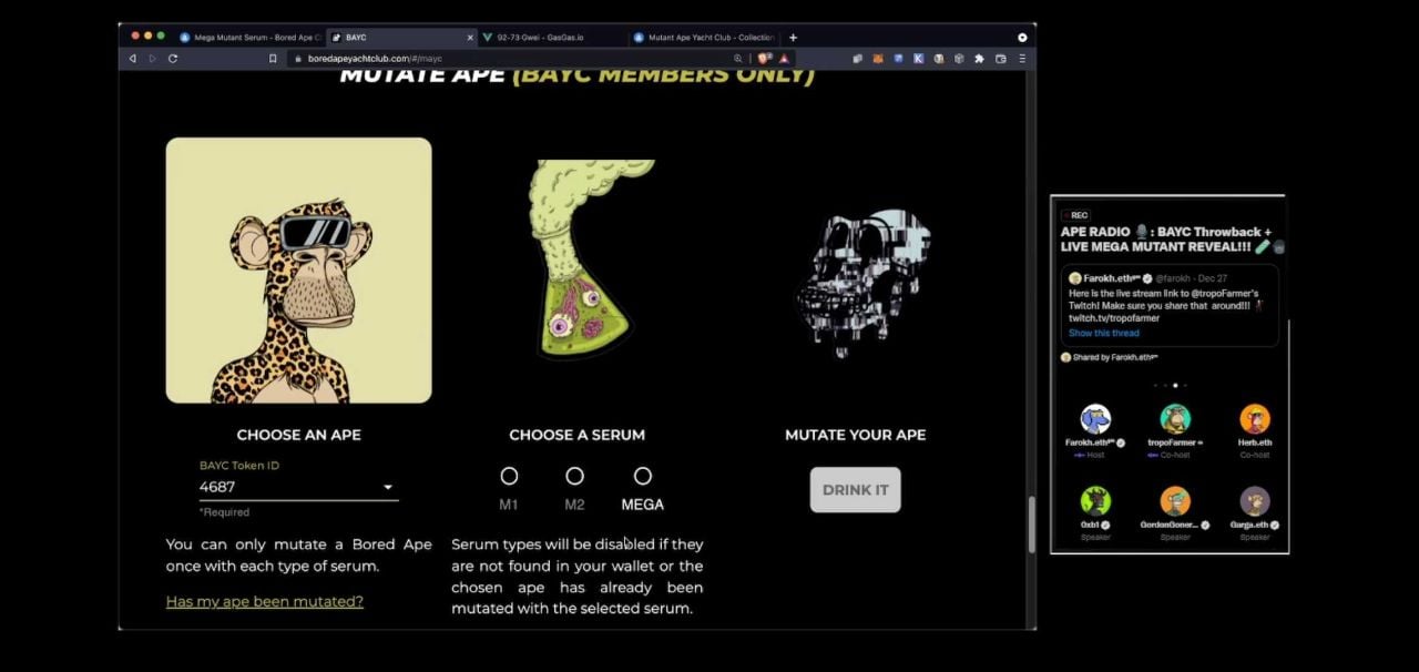 Taylor Gerring Selects Cheetah BAYC to Inject Serum and Reveal Mutant Ape NFT Live