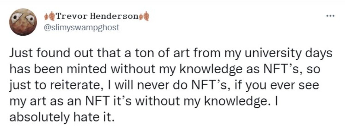 Trevor Henderson tweet about stolen art