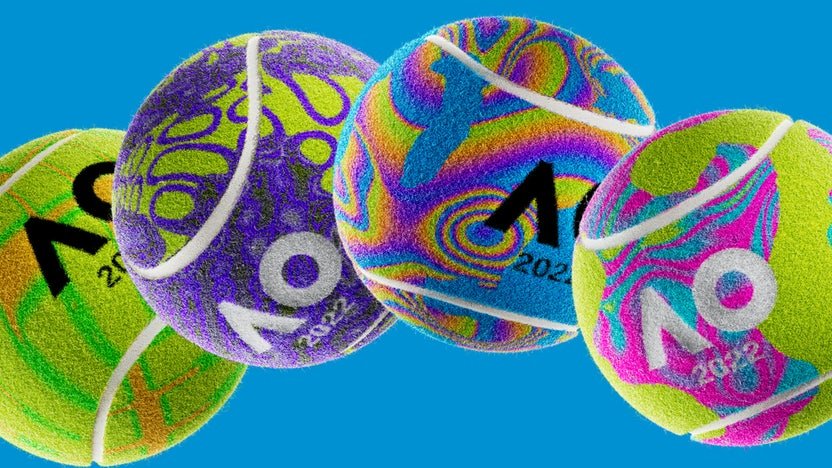 Australian Open Metaverse banner with multicolor tennis balls 2022