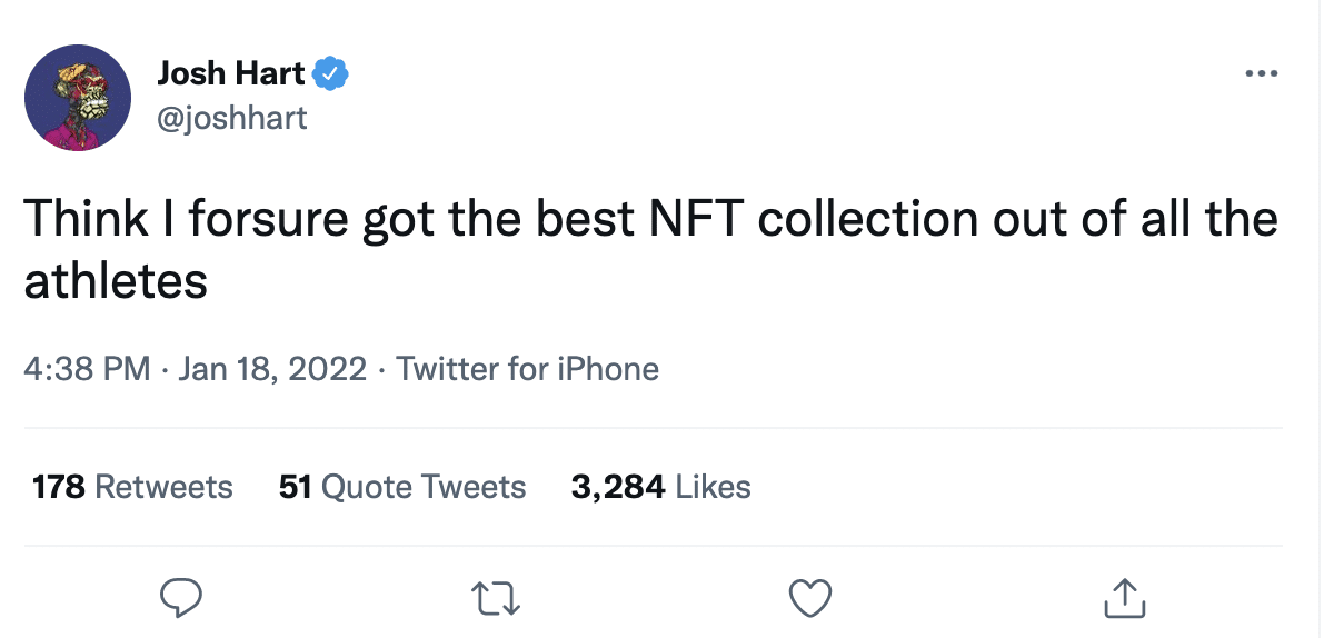 Screenshot of a Josh Hart tweet about NFTs