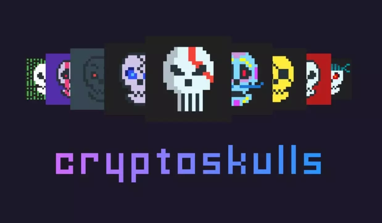 image of CryptoSkulls NFTs alongside the official logo