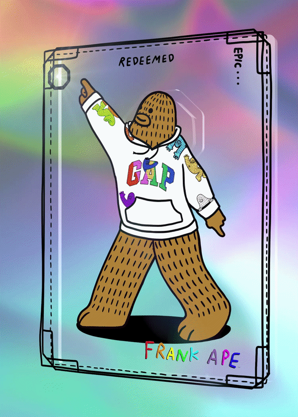 Image of a Gap Hoodie NFT that features unique art. the character is wearing a white hoodie with colour spots