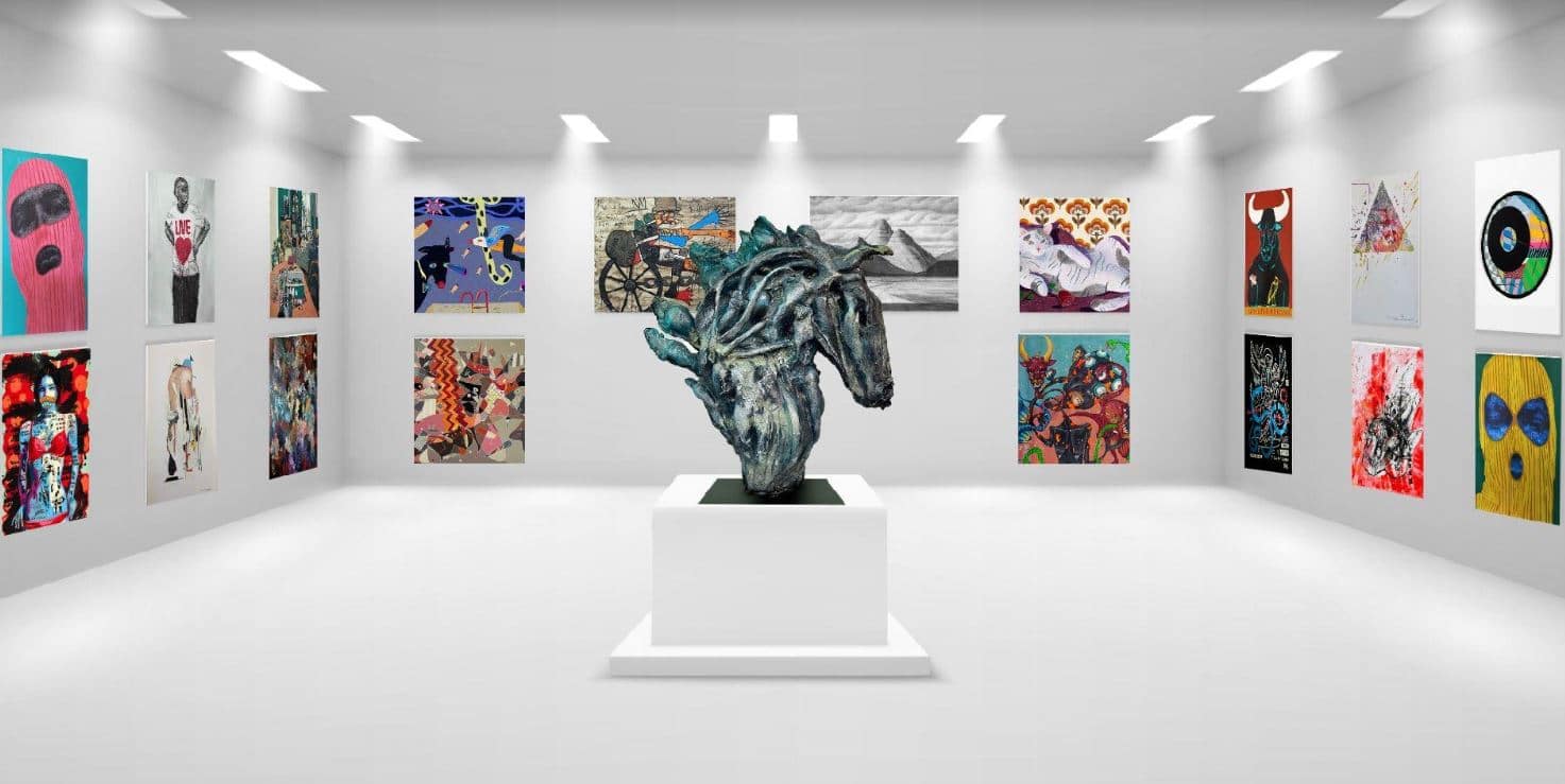 image of an art gallery displaying Out of Africa NFTs