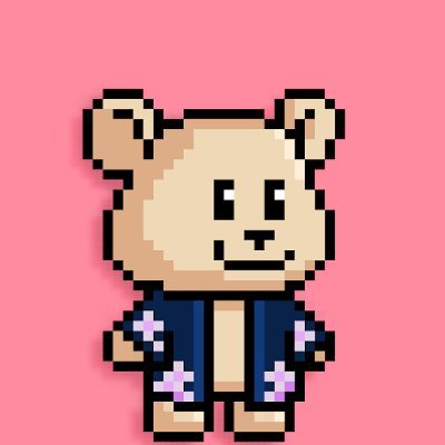 Twitter user @lurvi1 profile pic of a bear in a shirt with a pink background, nft trader