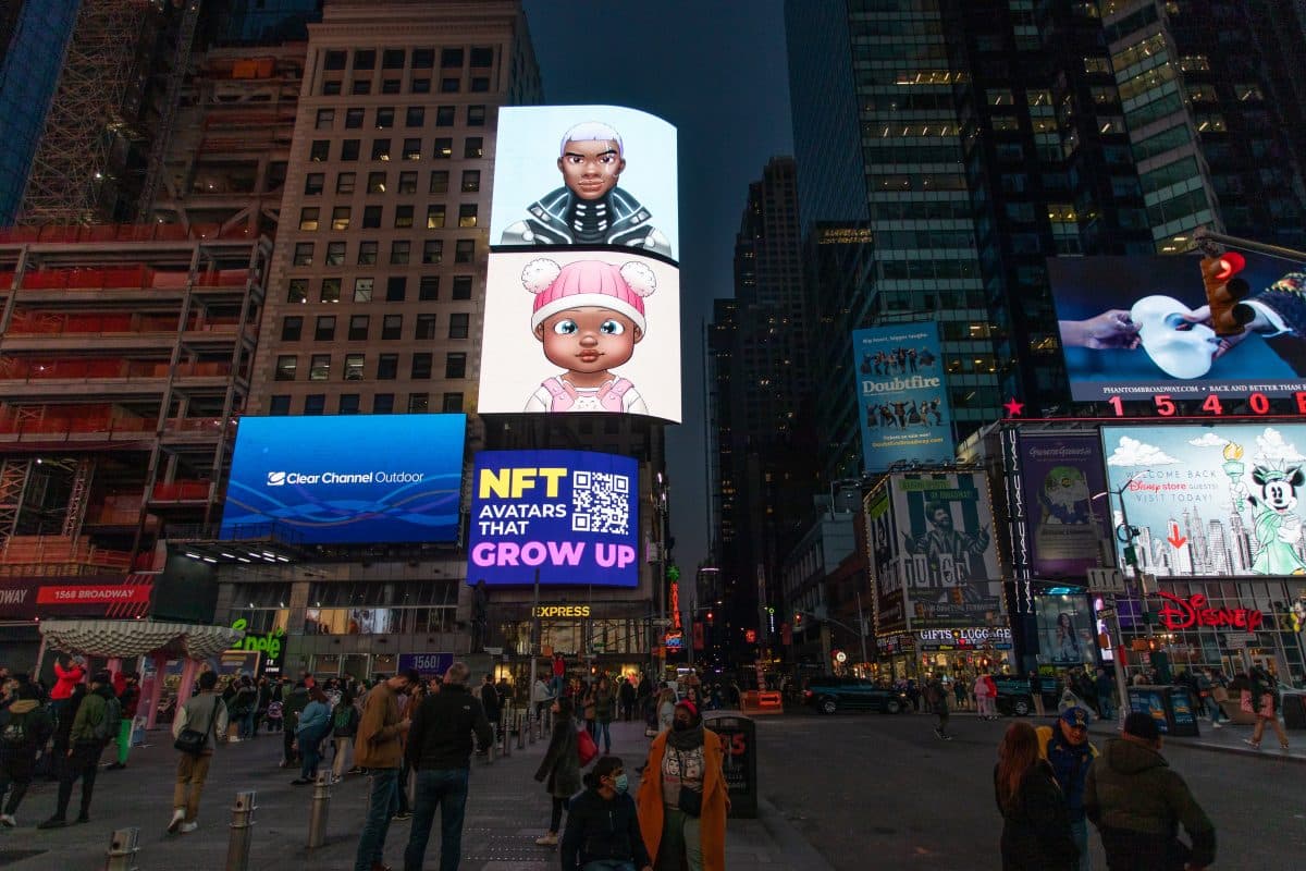 Times Square billboard of Novatar NFTs