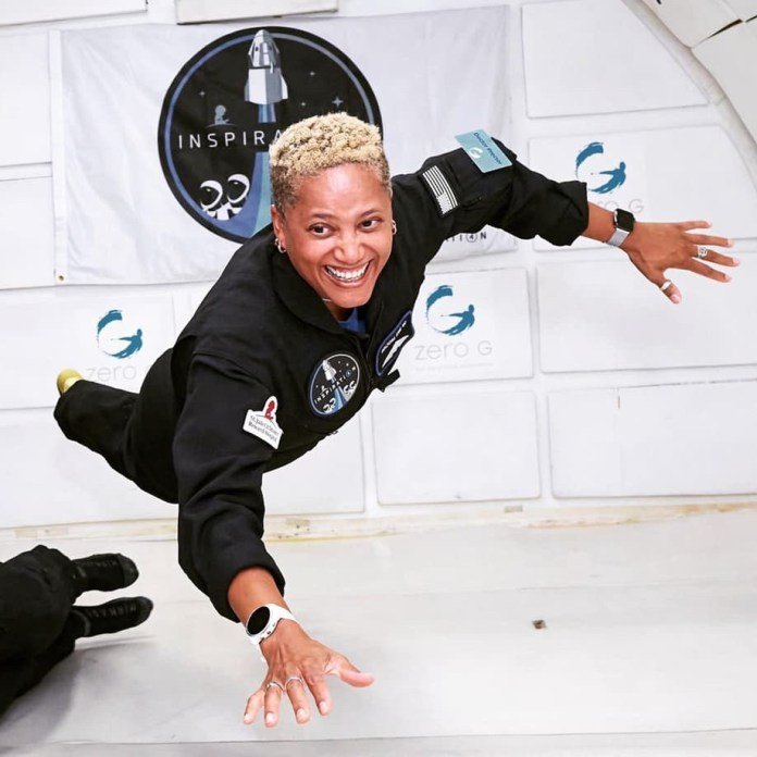 Image of Dr Sian Proctor floating in space