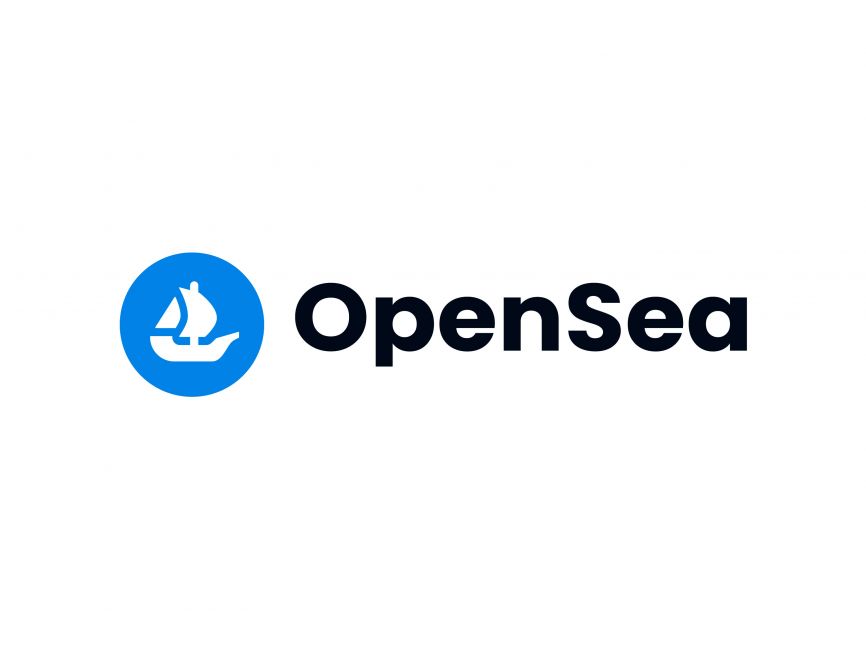 NFT marketplacem OpenSea's boat logo with the name written in black color