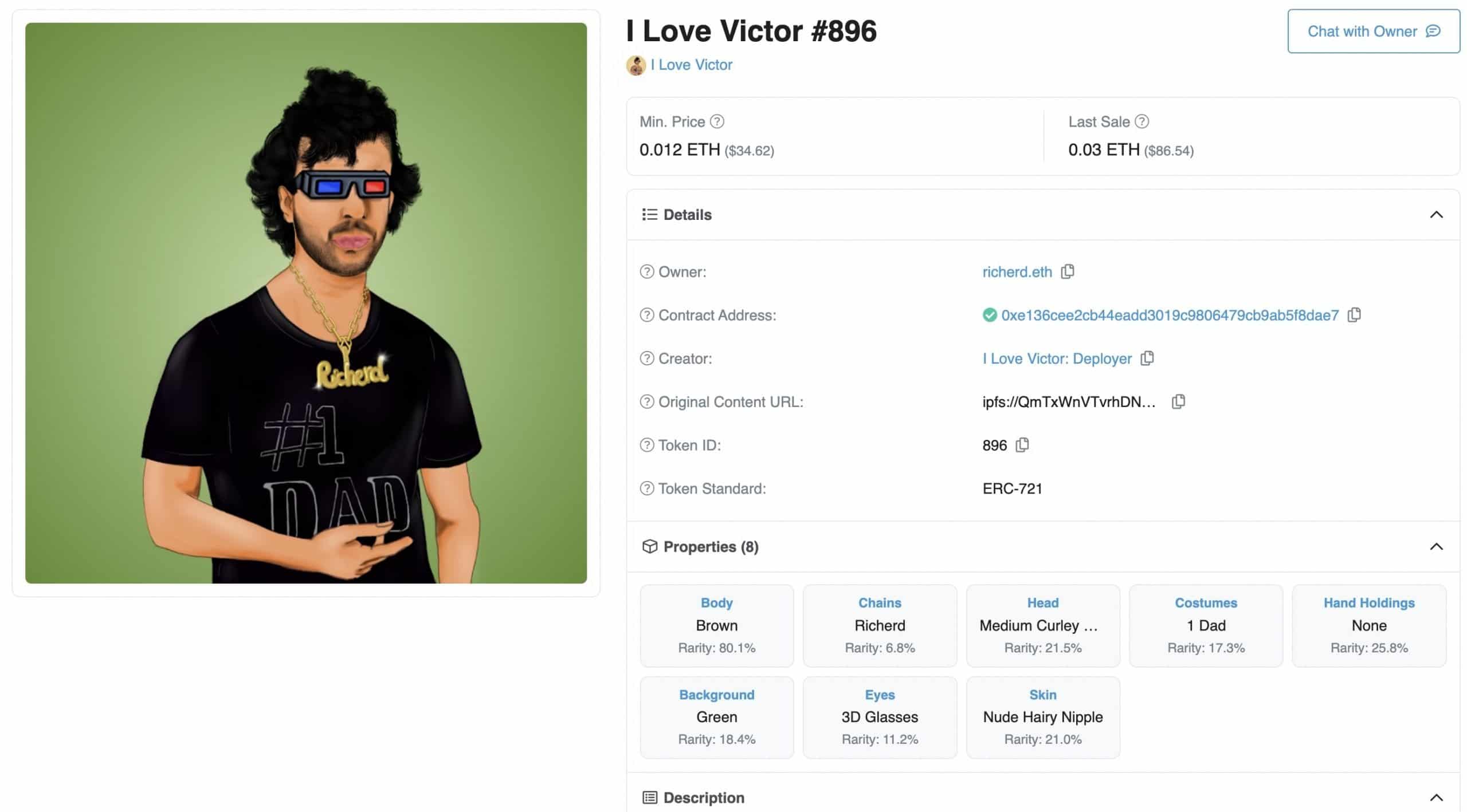 I Love Victor #896 featuring a man with gold chain and black tshirt