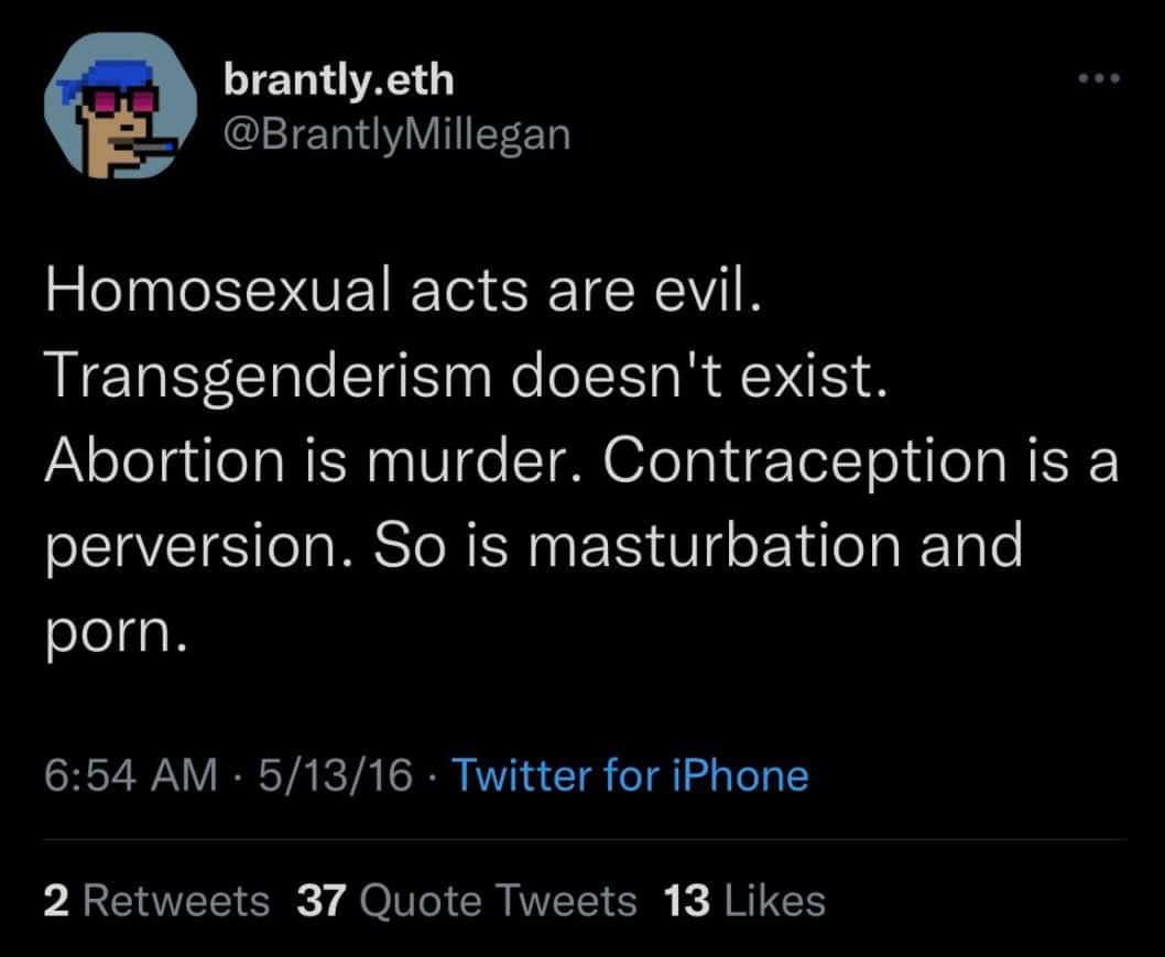screenshot of a Brantly Millegan ENS controversial message via Twitter